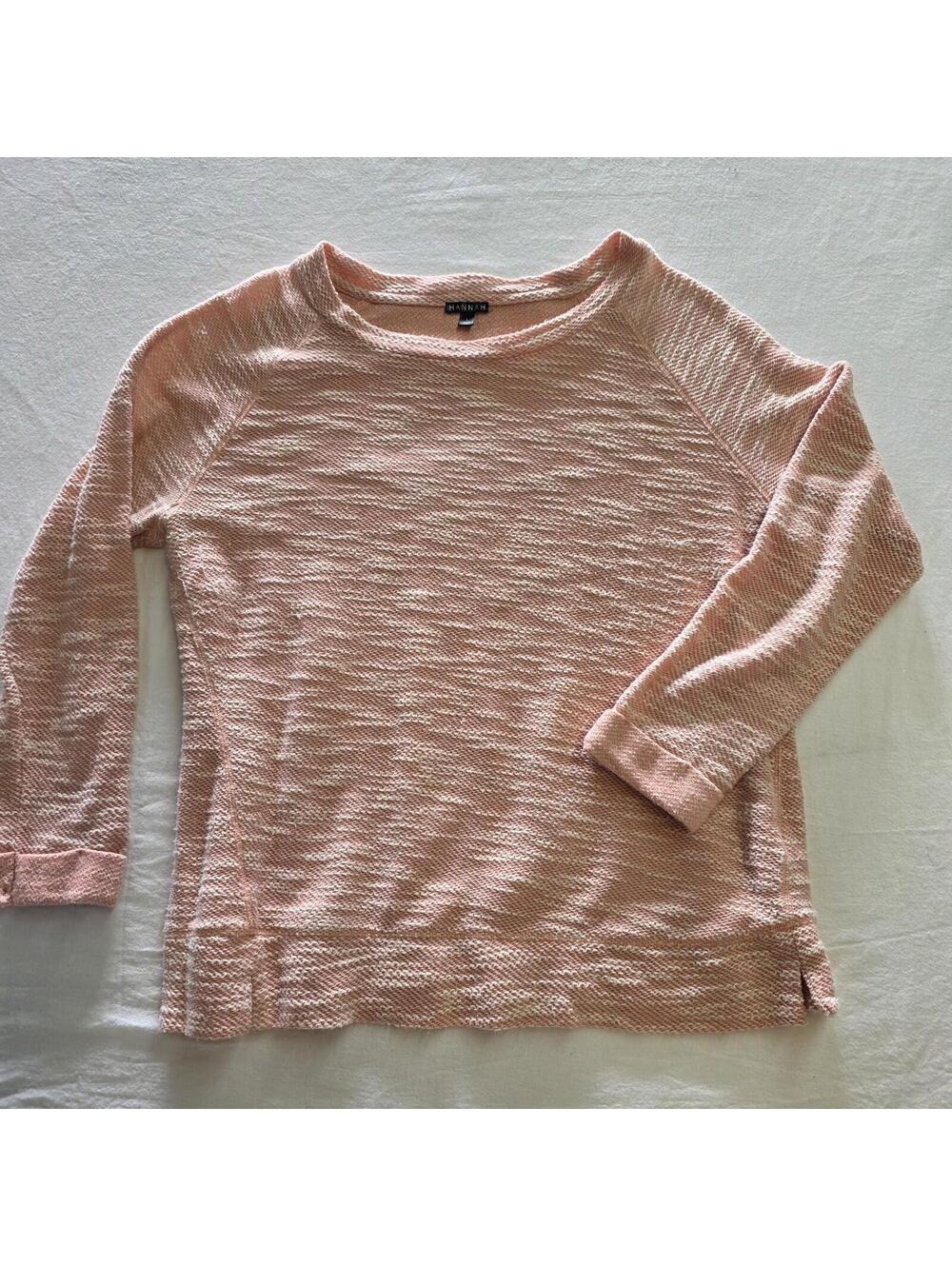 Hannah pink, white, and peach long-sleeved textured sweater